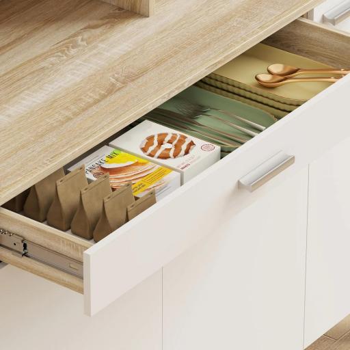 Alacena de Cocina Alta con 6 Puertas y Gran Cajón Estantes Encimera Amplia para Microondas 120x40x175 cm Blanco [7]