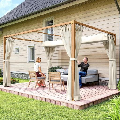 Pérgola de Jardín 4x3 m con Techo Retráctil Mosquiteras Laterales de Malla y Marco de Aluminio para Terraza Natural [4]