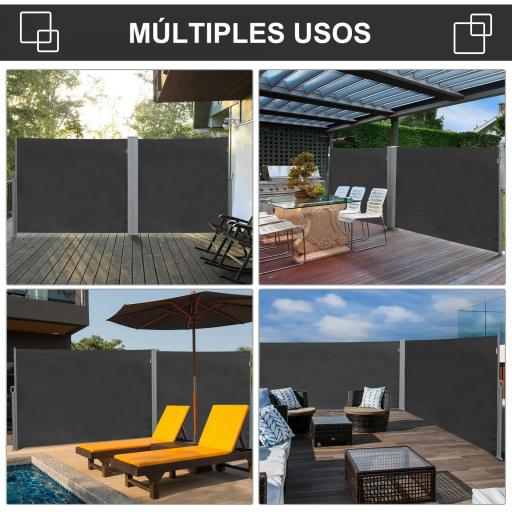 Toldo Lateral Retráctil 300x180 cm Pantalla Enrollable Mampara de Privacidad y Protección Solar para Balcón Terraza Gris [5]