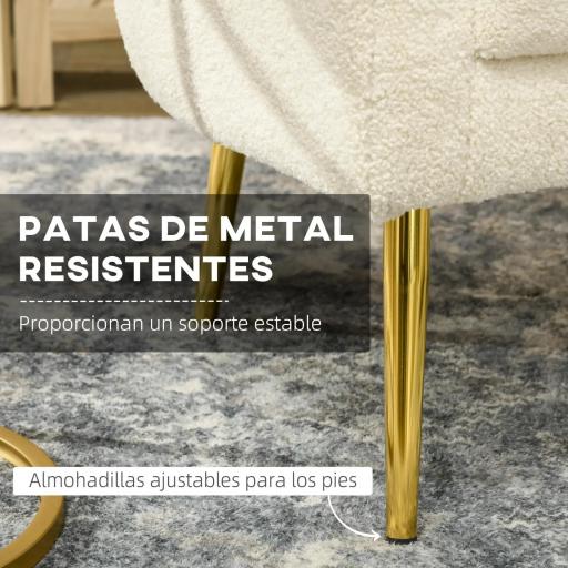 Sillón de Salón Sofá Individual con Reposacabezas y Patas de Metal para Dormitorio Oficina Carga 125 kg Crema [4]