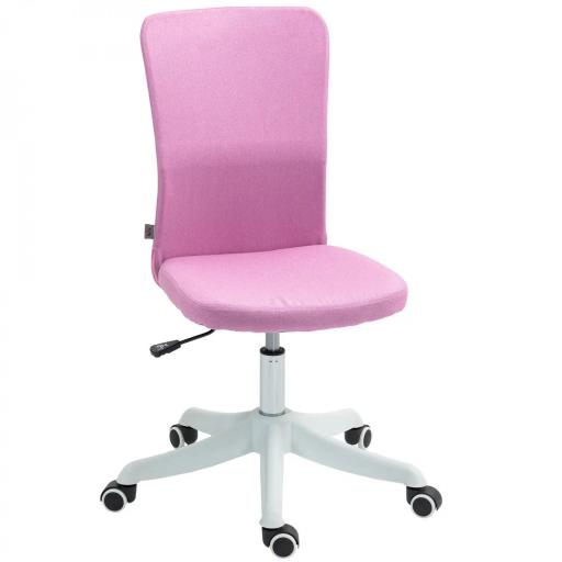 Silla de Oficina con Ruedas Altura Ajustable y Tapizado en Lino Sintético para Oficina o Estudio 53x43x85-93 cm Rosa [8]