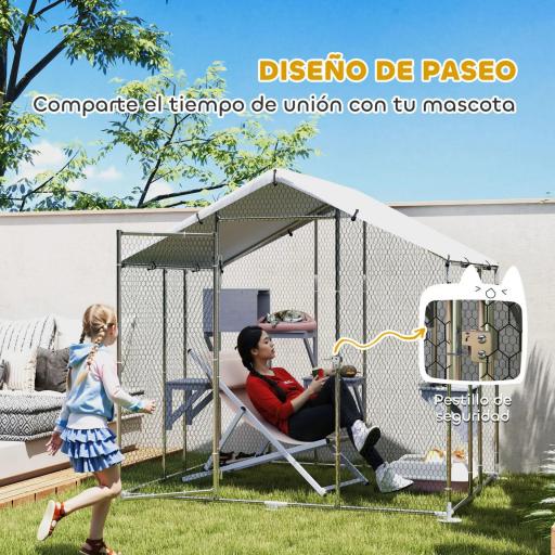 Jaula Grande para Gatos Exterior con 2 Casitas 7 Plataformas para Saltar Cubierta Impermeable y Anti-UV 240x193x195 cm [3]