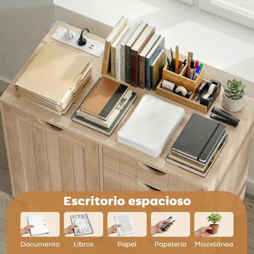 Mueble para Impresora con Estación de Carga y Ruedas 5 Cajones Puertos USB Estante Ajustable Natural [5]