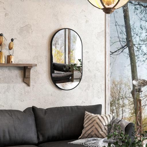 Espejo de Baño Ovalado 40x70 cm Espejo Decorativo de Pared con Marco de Aluminio para Salón Horizontal o Vertical Negro [8]