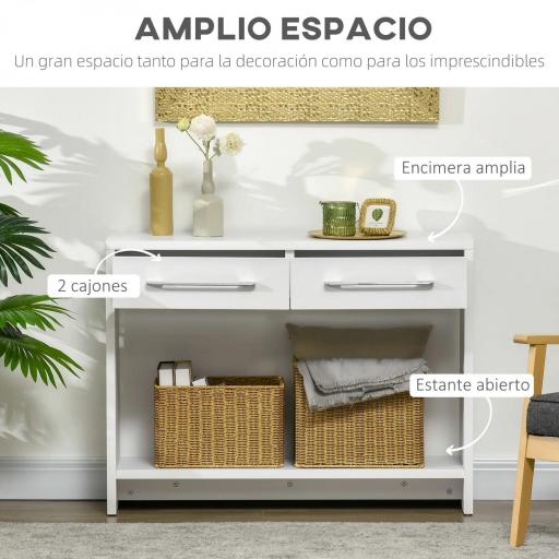 Mueble Recibidor de Entrada Mesa Consola con 2 Cajones y Estante para Pasillo Salón 101,6x28x76,2 cm Blanco [3]