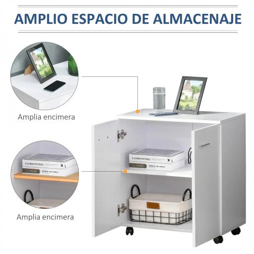 Mesa Armario Movil Mueble TV de Madera Con Ruedas y 2 Puertas Consola Cajonera 60x35x65cm [2]