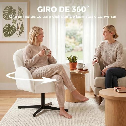 Sillón de Salón Giratorio Butaca de Salón Tapizada Terciopelo con Respaldo en Forma de Concha Cojín con Resortes Crema [4]