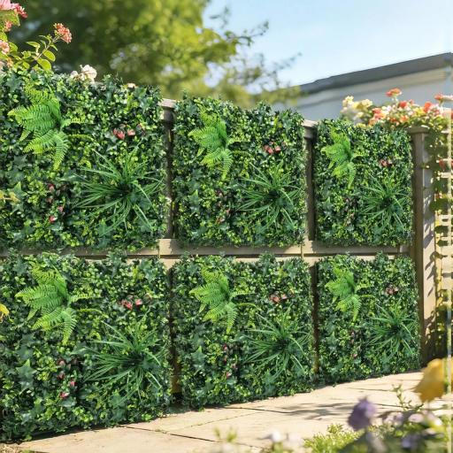 Set de 6 Setos Artificiales Ocultación Jardín 50x50 cm Tipo Milán Fácil Montaje Anti-UV para Terraza Balcón Verde