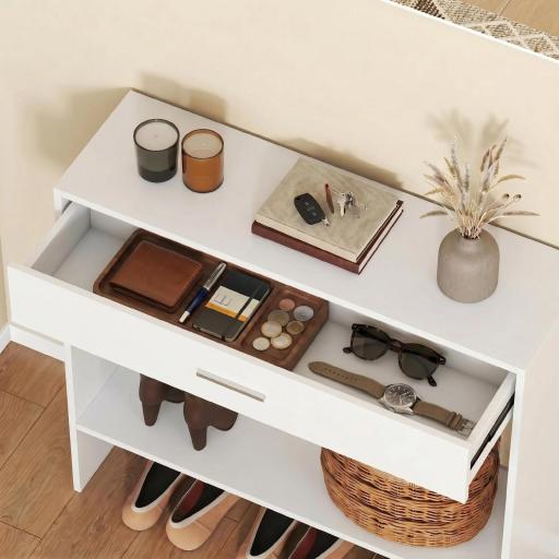 Recibidor de Entrada con Espejo Cajón y Estante Mueble de Recibidor para Pasillo 91,5x27,9x85,5 cm Blanco [7]