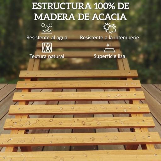 Tumbona Plegable de Madera de Acacia con Cojín Reposacabezas Asa de Transporte para Jardín Terraza 183x54x63 cm Beige [2]