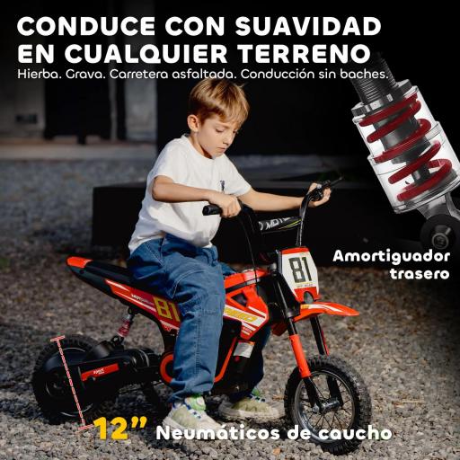 Moto Eléctrica para Niños 24V con Motor 250W Velocidad de 6-16km/h Ruedas de 12'' para Niños de 8-12 Años Rojo [5]