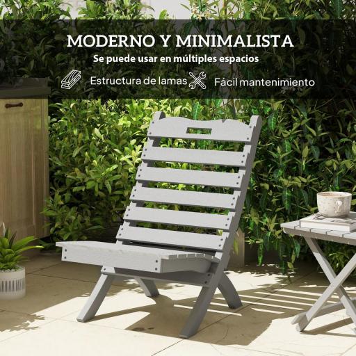 Silla de Jardín de Madera con Listones Respaldo Inclinado y Protección Multicapa para Exterior 76x48x78 cm Gris [4]