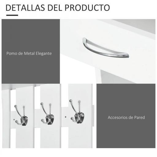 Recibidor de Entrada con Espejo Perchero y Zapatero Mueble de Recibidor de 2 Piezas con 6 Ganchos Estantes y Cajón Abatible para Pasillo Blanco [6]