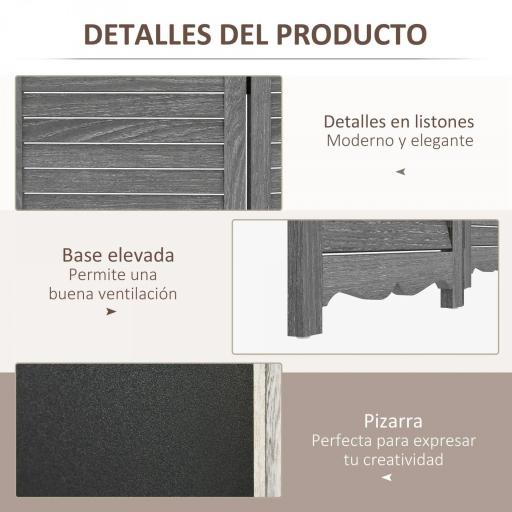 Biombo Separador de Ambientes Plegable de 4 Paneles de Madera con Pizarras para Dormitorio 162x172 cm Gris [8]
