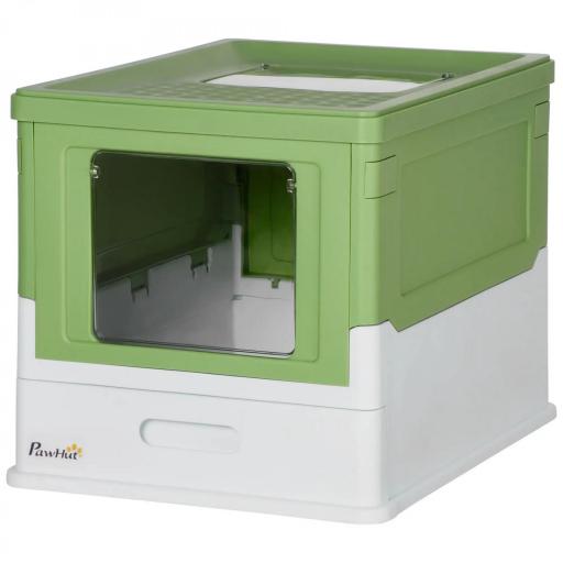 Arenero Cubierto para Gatos Desmontable con Entrada Frontal y Salida Superior 47,5x35,5x36,7 cm Verde Aguacate y Blanco [9]