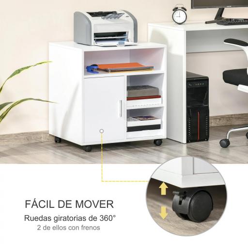 Mueble con Ruedas Armario de Oficina Multifuncional con Estantes con Amplio Espacio de Almacenaje 60x50x65,5 cm Blanco [4]