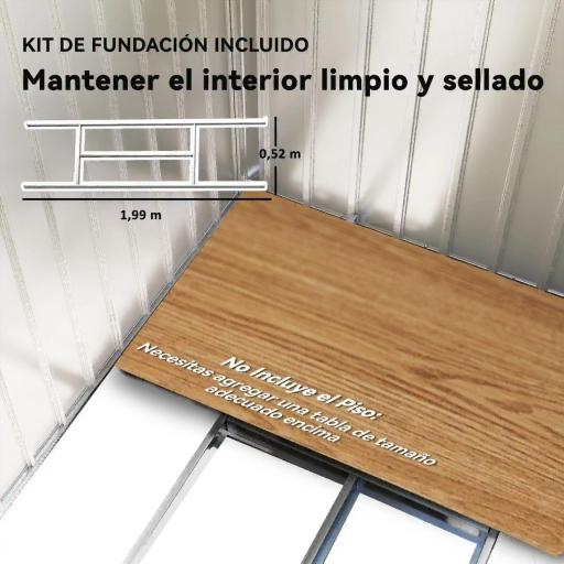 Caseta de Jardín 213x130x185 cm con Puertas Correderas y Claraboya para Almacenamiento de Herramientas Gris Plata [3]