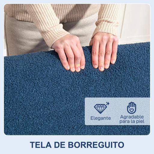 Sofá de 2 Plazas Tapizado en Borreguito 118 cm con Acolchado Grueso Reposabrazos y Patas de Madera Azul Oscuro [3]