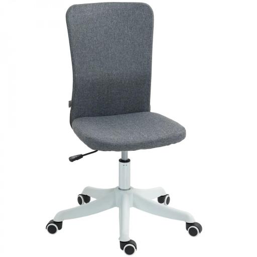 Silla de Oficina con Ruedas Altura Ajustable y Tapizado en Lino Sintético para Oficina o Estudio 53x43x85-93 cm Gris [9]
