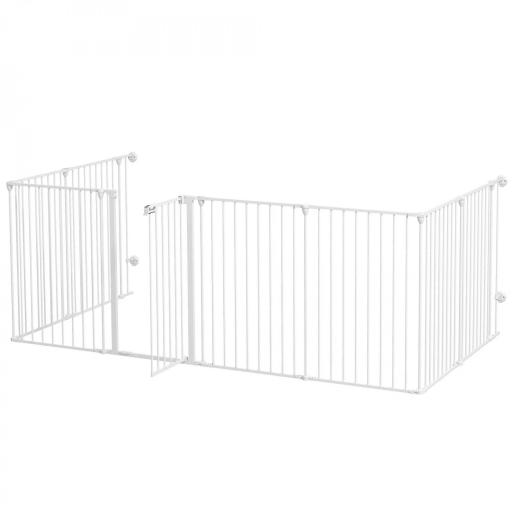 Corralito para Mascotas de 8 Paneles 64x90 cm con Doble Cerradura Función de Bloqueo Auxiliar y Forma Bricolaje Blanco [8]