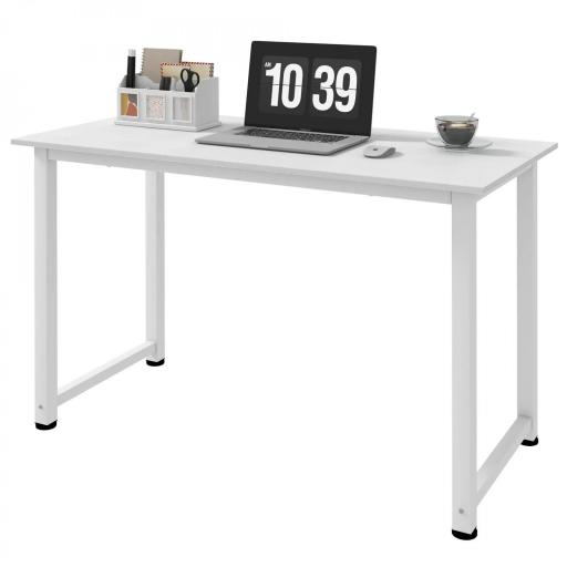 Mesa de Escritorio con Marco de Acero y Patas Ajustables Mesa de Estudio para Oficina Hogar 120x60x76 cm Blanco [9]
