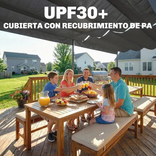 Pérgola de Jardín 6x3 m Gazebo con Techo Retráctil de Poliéster Resistente a los Rayos UV Gris Oscuro [5]