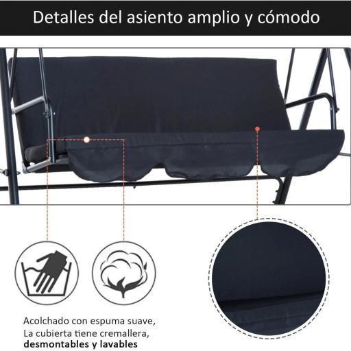 Balancín de Jardín con Techo Ajustable en Ángulo Carga Máx. 200 kg Acero 172x110x153 cm Negro [6]