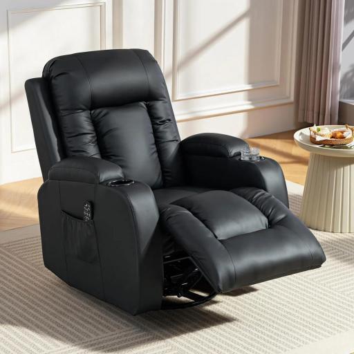 Sillón de Masaje Giratorio Sillón Relax Reclinable con 8 Puntos de Masaje Función de Calefacción 82x99x103 cm Negro [6]