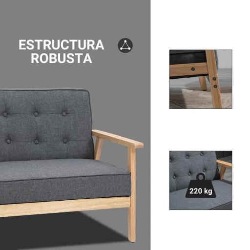 Sofá de 2 Plazas con Respaldo Cojines Acolchados Patas de Madera Antideslizantes Botones con Mechones 113x67x78 cm Gris [4]