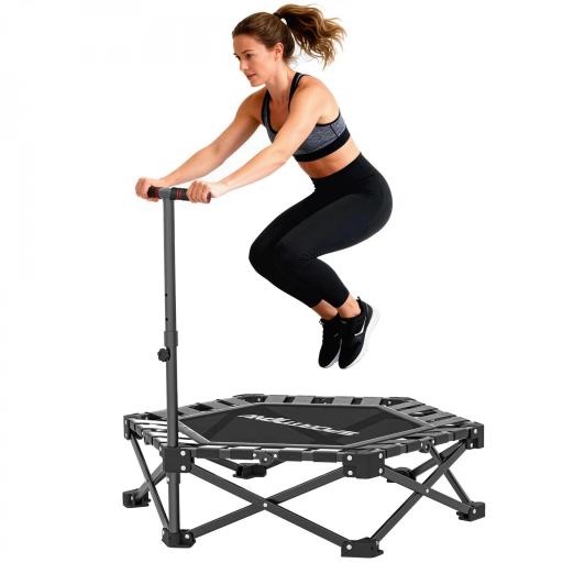 Trampolín de Fitness Plegable 104 cm con Barra Ajustable en 3 Alturas Marco Metálico Reforzado y Bolsa 104x104x114 cm [8]