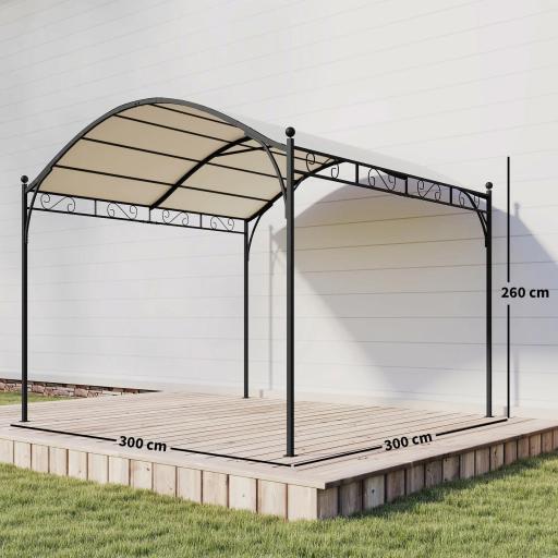 Pérgola de Jardín 3x3 m con Dosel UV30+ Estructura de Metal Galvanizado Techo Arqueado Pabellón para Exterior Crema [1]