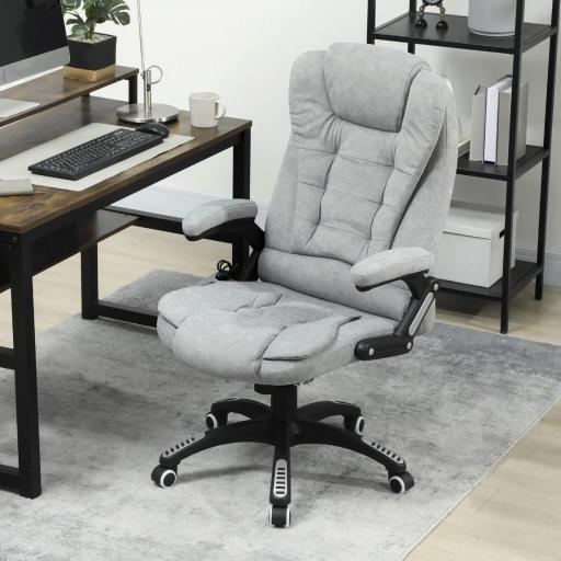 Silla Oficina con Masaje de 6 Puntos con Función Basculante con Calefacción Altura Ajustable 65x71x110-120 cm Gris