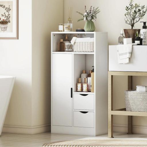 Armario de Baño con 2 Cajones Compartimento Abierto y Estantes Ajustables para Espacio Pequeño 50x25x100 cm Blanco [6]