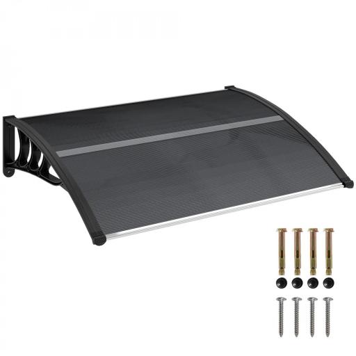 Marquesina de Protección contra Sol y Lluvia 100x75x23 cm con Cubierta de Policarbonato para Puertas y Ventanas Negro [9]