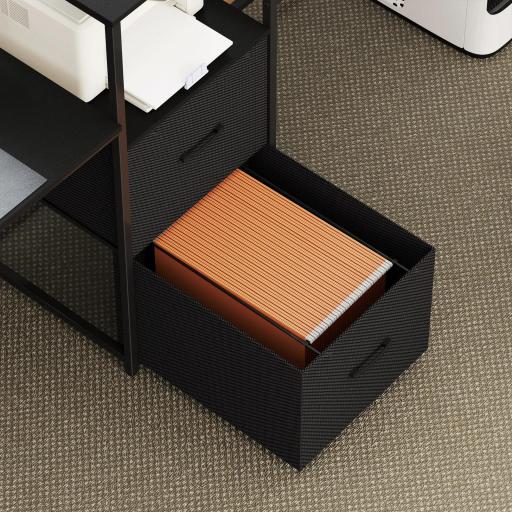 Mesa Gaming Doble de 244 cm con Estación de Carga Puertos USB Soportes para Monitor Cajones de Tela Negro [7]