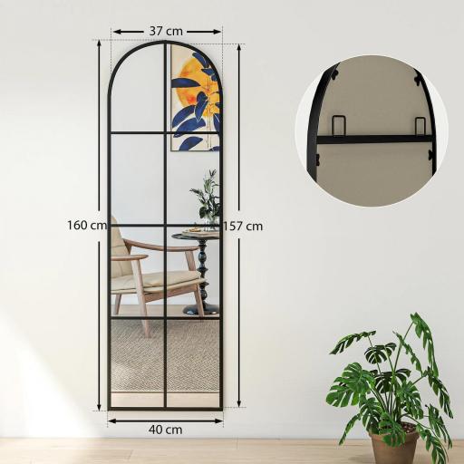 Espejo de Pared de Cuerpo Entero con Diseño Arqueado y Marco de Metal para Dormitorio o Recibidor 40x160 cm Negro [5]
