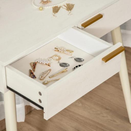 Tocador con Espejo Redondo Mesa de Maquillaje con 2 Cajones Estilo Moderno para Dormitorio Vestuario 80x40x123 cm Blanco [4]