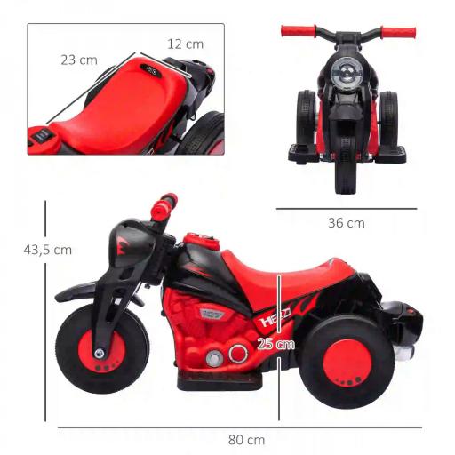 Moto Eléctrica para Niños de +2 Años con Función de Soplar Burbujas Faros Música Velocidad 3 km/h Carga 30 kg Rojo [1]