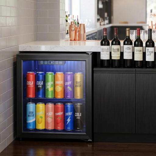 Frigorífico de Bebidas 50 L con Puerta de Vidrio Doble Iluminación LED Estante Ajustable para 48 Latas [7]