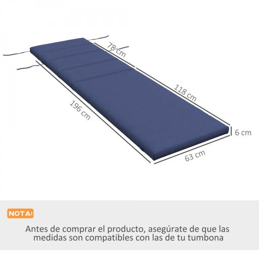 Cojín para Tumbona de Algodón 196x63x6 cm con Tela Hidrófuga Cojín de Asiento y Respaldo Azul Oscuro [1]