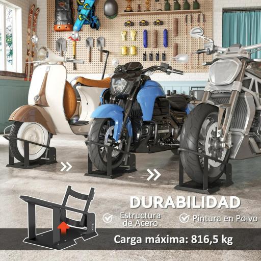 Soporte para Rueda Delantera de Motocicleta Carga 816,5 kg Robusta con Altura Ajustable para Ruedas Ø38,1-53,34 cm Negro [5]