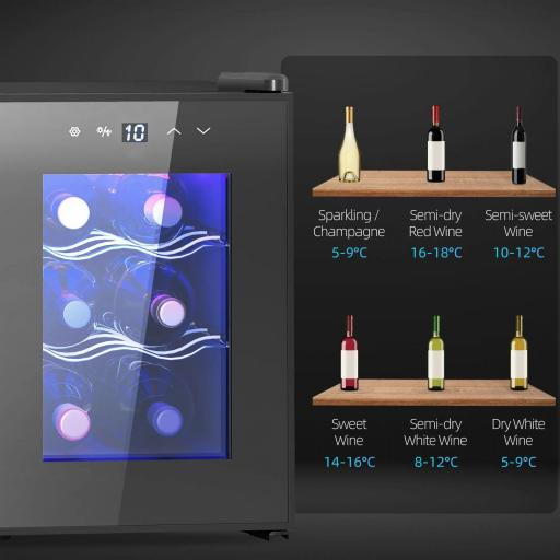 Nevera Vinos 6 Botellas 17L con Luz LED Interior Pantalla Táctil y Temperatura Regulable Negro [7]