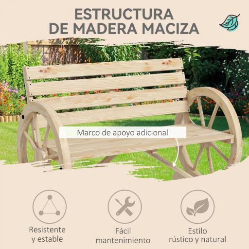 Banco de Jardín de Madera con Reposabrazos en Forma de Rueda para 2 Personas 105,5x56x79 cm Madera Natural [7]