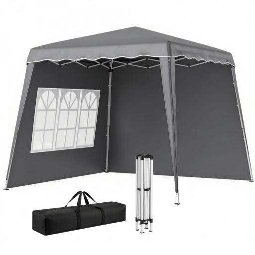 Carpa Plegable Pop-up 2,89x2,89m Cenador Pabellón de Jardín con Paredes Laterales Altura Ajustable Protección UV50+ Gris [9]