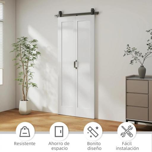 Puerta Plegable Corredera con Herrajes Acabado Personalizable Tirador Fácil Montaje 90x210 cm Blanco [7]