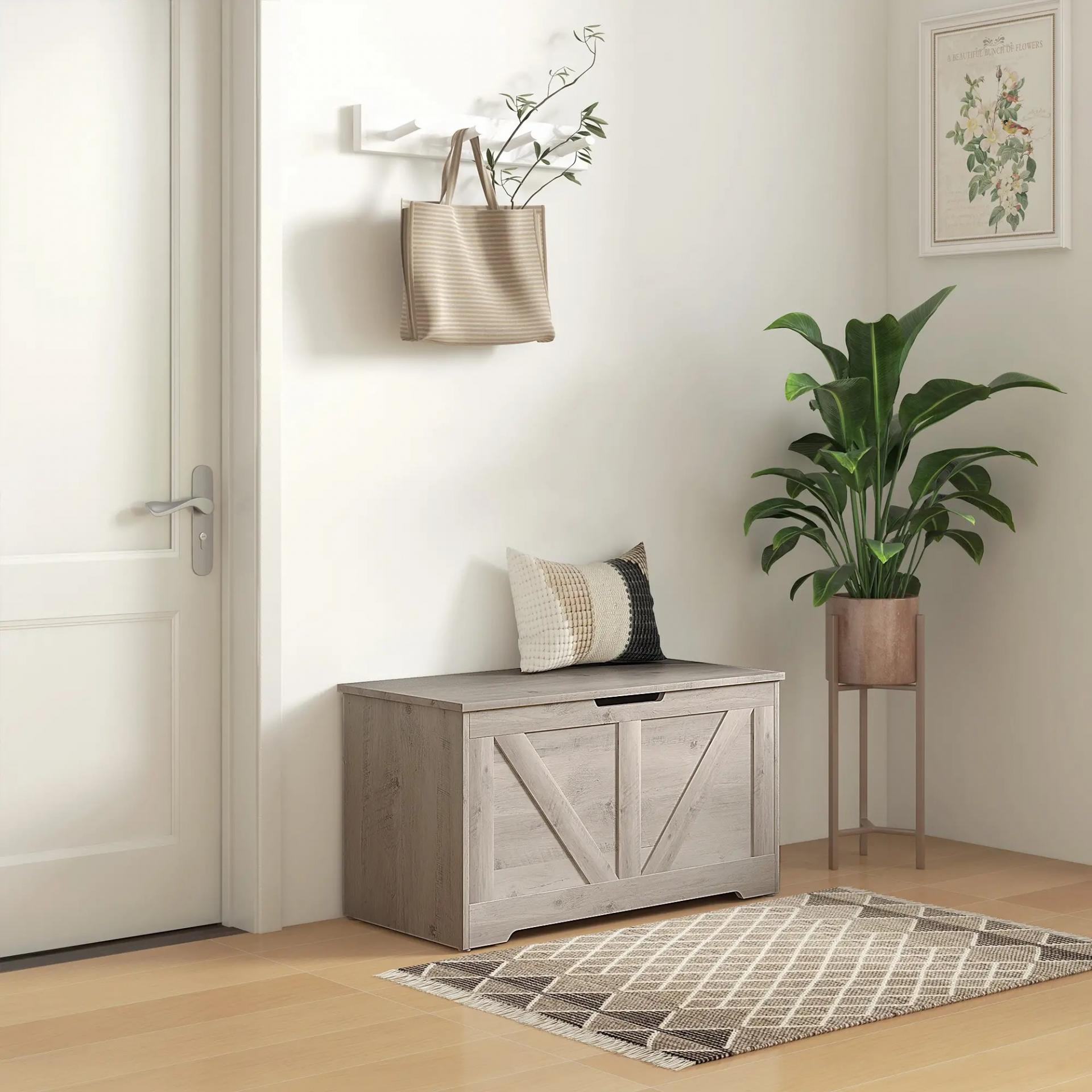 Baúl de Almacenaje para Dormitorio 100 L Puff de Almacenaje con Tapa Bisagra de Seguridad 80x40x45 cm Gris