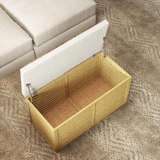 Baúl de Almacenaje 122L Tapizado en Lino Sintético con Cojín Marco de Bambú 90x42x43 cm Gris y Natural [6]
