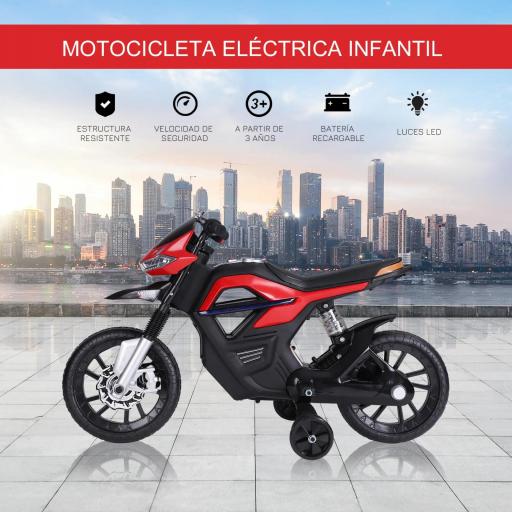 Moto Eléctrica Infantil Moto de Juguete Niños +3 Años Batería 6V con Luces y Música 105x52,3x62,3cm Rojo [5]