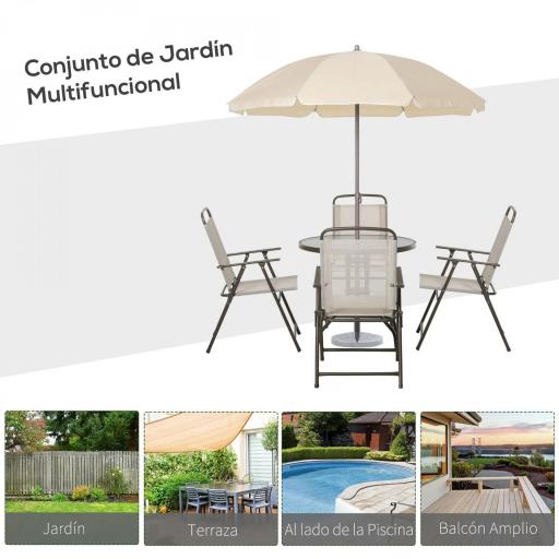 Conjunto de Muebles para Jardín con 4 Sillas 1 Mesa y 1 Parasol Texteline Aluminio y Poliéster Beige [4]