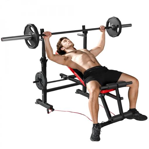 Banco de Musculación Carga 420 kg con Soporte para Barra y Respaldo Ajustable para Entrenamiento en Casa Gimnasio [8]